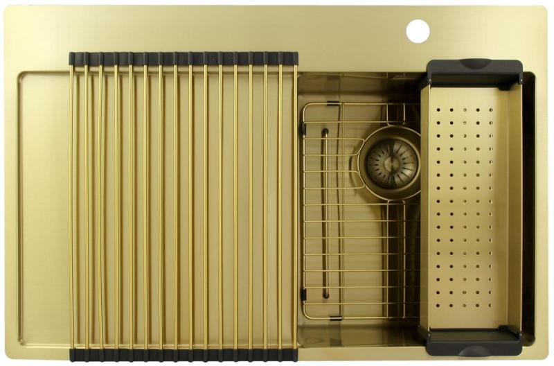 Pure.Sink Exclusivo Zlatý malý drez s odkvapkávacou časťou 78x52 cm Batéria Tapwing vpravo PEX3478RT-60