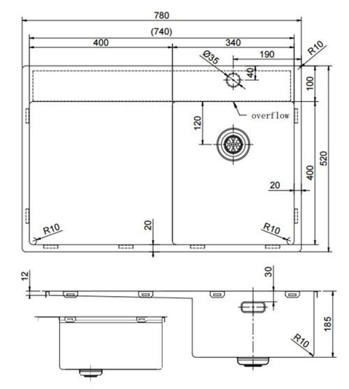 Pure.Sink Exclusivo Zlatý malý drez s odkvapkávacou časťou 78x52 cm Batéria Tapwing vpravo PEX3478RT-60