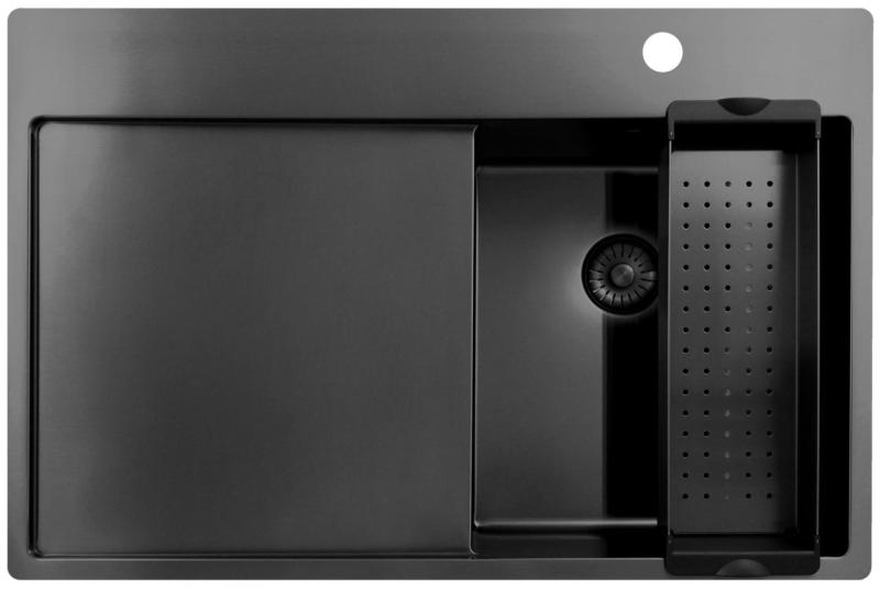 Pure.Sink Exclusivo Gun Metal malý drez s odťapkávacou časťou 78x52 cm Tapwing vpravo PEX3478RT-61