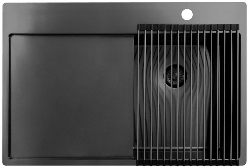 Pure.Sink Exclusivo Gun Metal malý drez s odťapkávacou časťou 78x52 cm Tapwing vpravo PEX3478RT-61