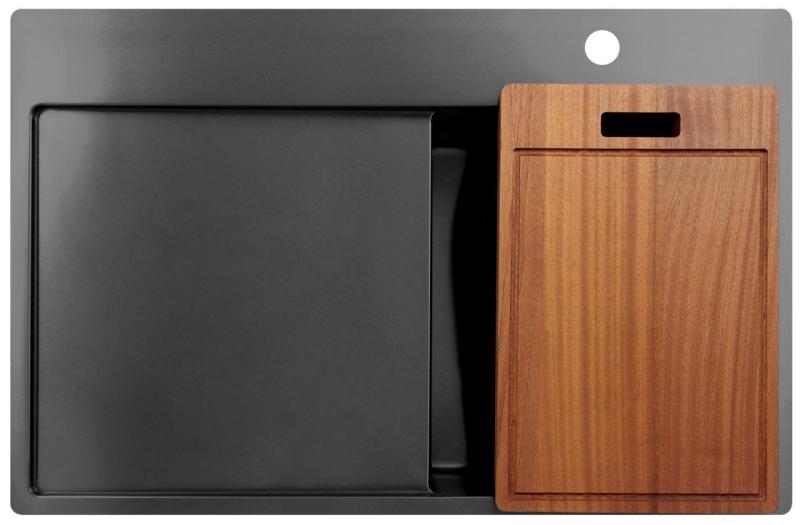 Pure.Sink Exclusivo Gun Metal malý drez s odťapkávacou časťou 78x52 cm Tapwing vpravo PEX3478RT-61