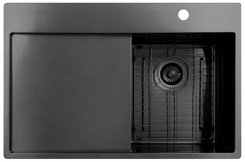 Pure.Sink Exclusivo Gun Metal malý drez s odťapkávacou časťou 78x52 cm Tapwing vpravo PEX3478RT-61