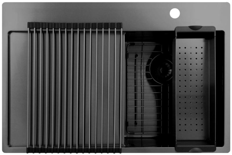 Pure.Sink Exclusivo Gun Metal malý drez s odťapkávacou časťou 78x52 cm Tapwing vpravo PEX3478RT-61