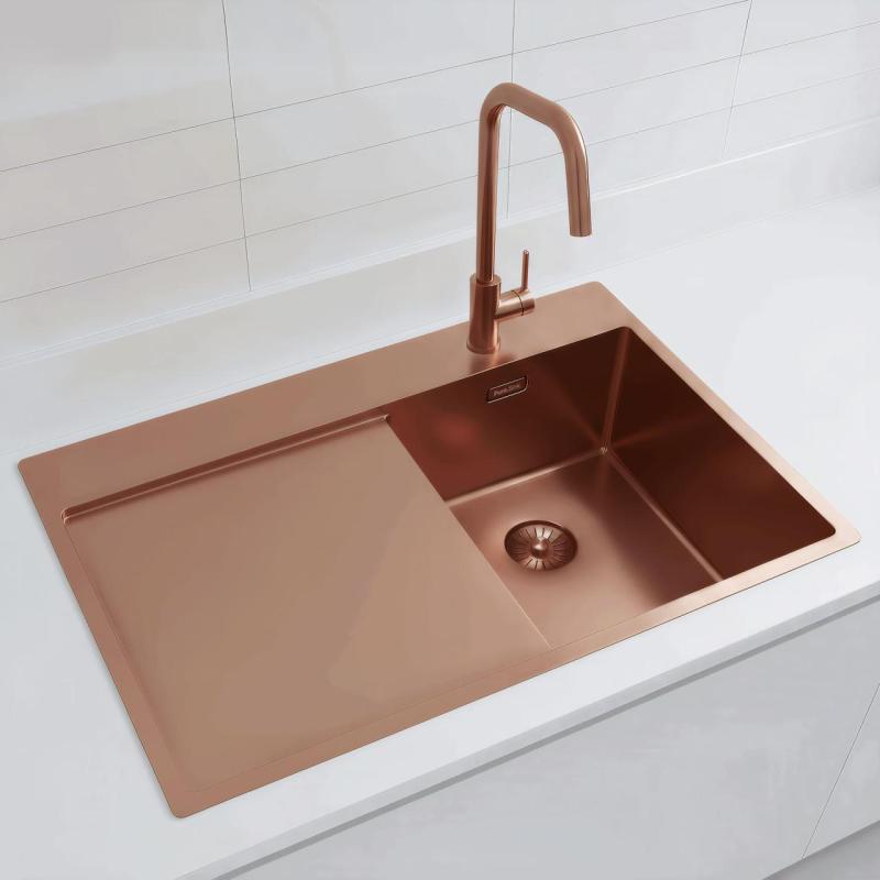 Pure.Sink Exclusivo Medený malý drez s odkvapkávačom 78x52 cm Tapwing vpravo PEX3478RT-62