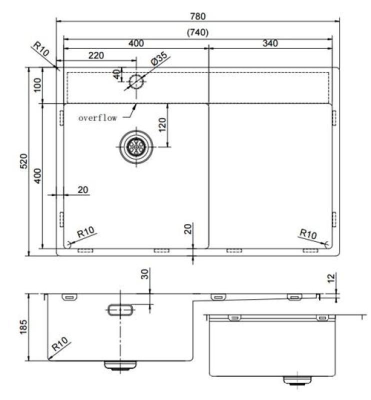Pure.Sink Exclusivo RVS drez s odčerpadlovou časťou 78x52 cm Tapwing vľavo PEX4078LT-02