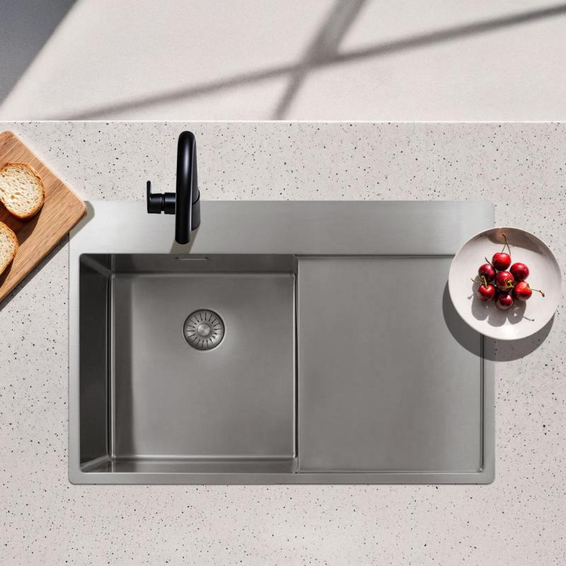 Pure.Sink Exclusivo RVS drez s odčerpadlovou časťou 78x52 cm Tapwing vľavo PEX4078LT-02