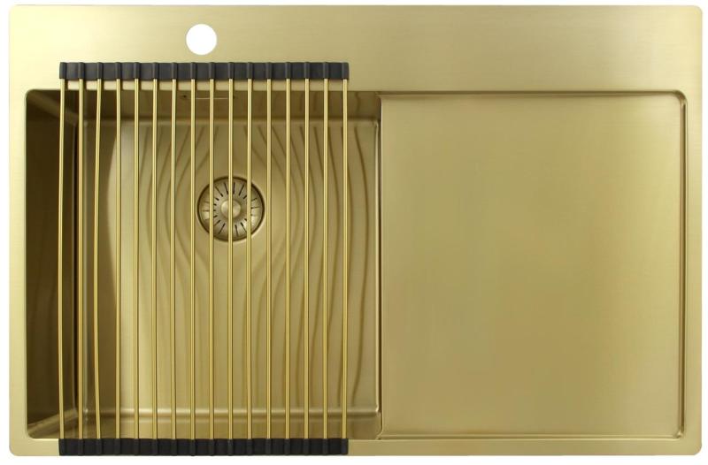 Pure.Sink Exclusivo Zlatý drez s odkvapkávacou časťou 78x52 cm Kohútik vľavo PEX4078LT-60