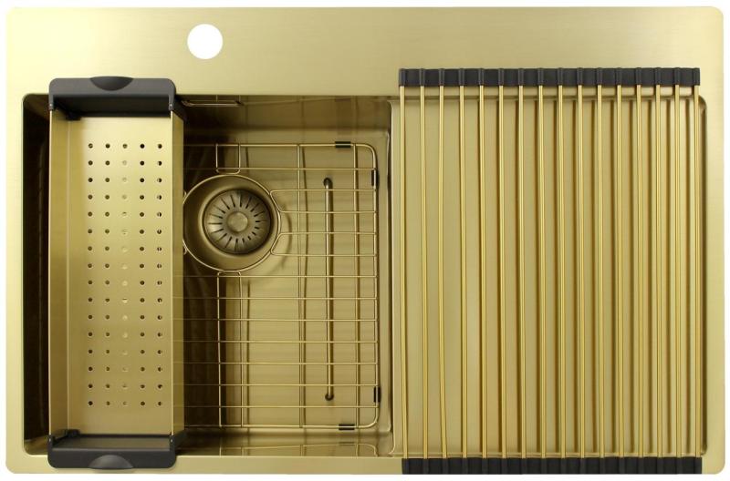 Pure.Sink Exclusivo Zlatý drez s odkvapkávacou časťou 78x52 cm Kohútik vľavo PEX4078LT-60