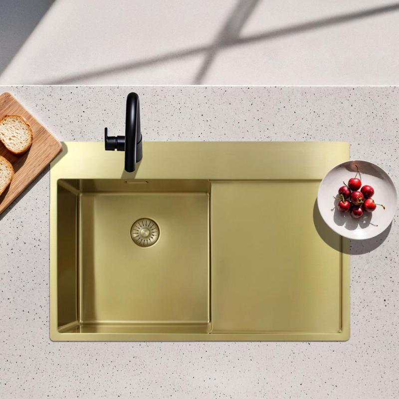Pure.Sink Exclusivo Zlatý drez s odkvapkávacou časťou 78x52 cm Kohútik vľavo PEX4078LT-60