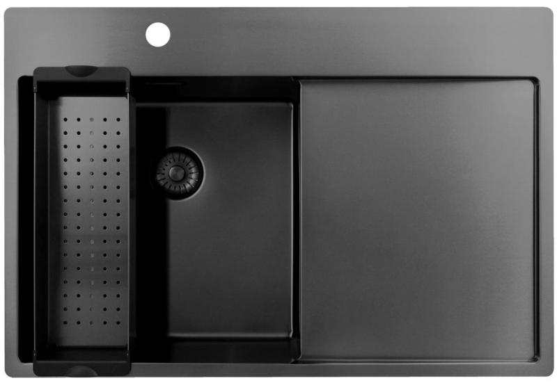 Pure.Sink Exclusivo Gun Metal drez s odkvapkávacou časťou 78x52 cm Tapwing vľavo PEX4078LT-61
