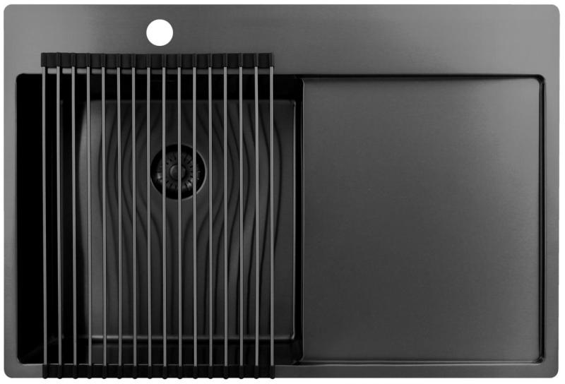 Pure.Sink Exclusivo Gun Metal drez s odkvapkávacou časťou 78x52 cm Tapwing vľavo PEX4078LT-61