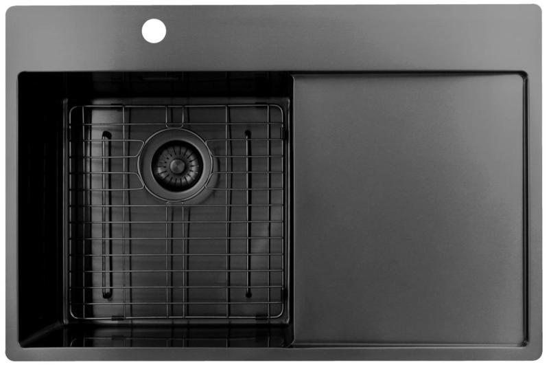 Pure.Sink Exclusivo Gun Metal drez s odkvapkávacou časťou 78x52 cm Tapwing vľavo PEX4078LT-61