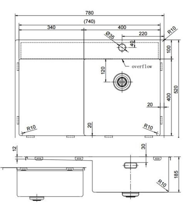 Pure.Sink Exclusivo RVS umývadlo s odkvapkávačom 78x52 cm Tapwing vpravo PEX4078RT-02