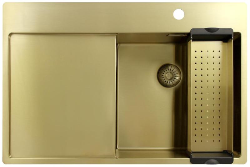 Pure.Sink Exclusivo Zlatý drez s odkvapkávacou časťou 78x52 cm Batéria Tapwing vpravo PEX4078RT-60