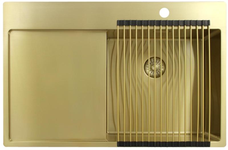 Pure.Sink Exclusivo Zlatý drez s odkvapkávacou časťou 78x52 cm Batéria Tapwing vpravo PEX4078RT-60