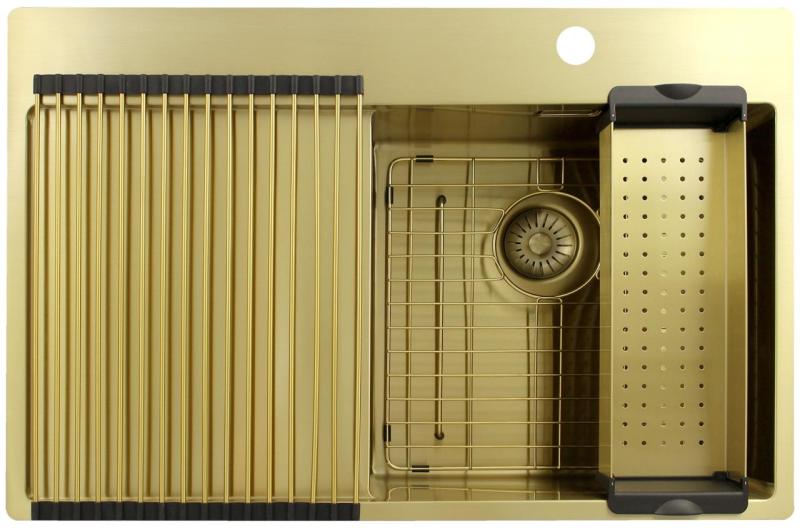 Pure.Sink Exclusivo Zlatý drez s odkvapkávacou časťou 78x52 cm Batéria Tapwing vpravo PEX4078RT-60