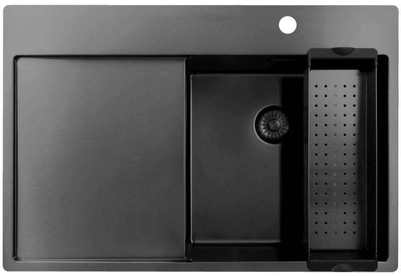 Pure.Sink Exclusivo Gun Metal drez s odčerpacej časťou 78x52 cm Tapwing vpravo PEX4078RT-61