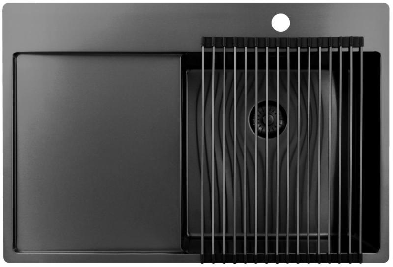 Pure.Sink Exclusivo Gun Metal drez s odčerpacej časťou 78x52 cm Tapwing vpravo PEX4078RT-61