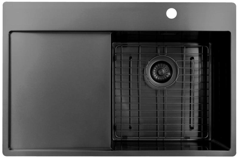 Pure.Sink Exclusivo Gun Metal drez s odčerpacej časťou 78x52 cm Tapwing vpravo PEX4078RT-61