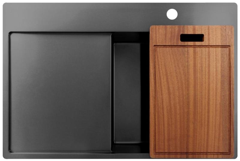 Pure.Sink Exclusivo Gun Metal drez s odčerpacej časťou 78x52 cm Tapwing vpravo PEX4078RT-61