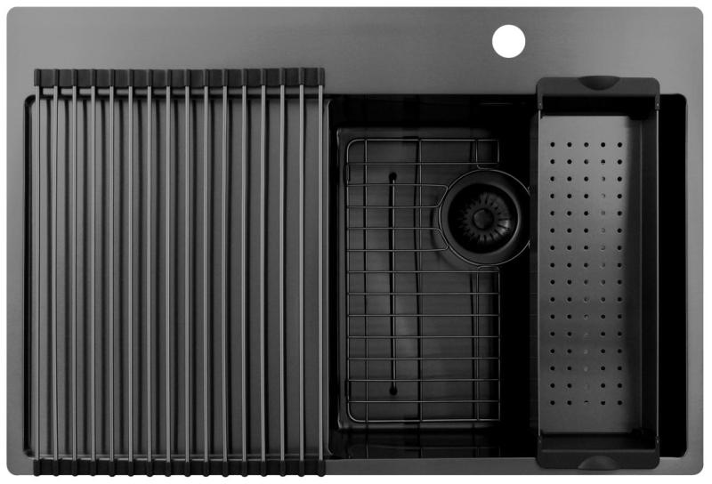 Pure.Sink Exclusivo Gun Metal drez s odčerpacej časťou 78x52 cm Tapwing vpravo PEX4078RT-61