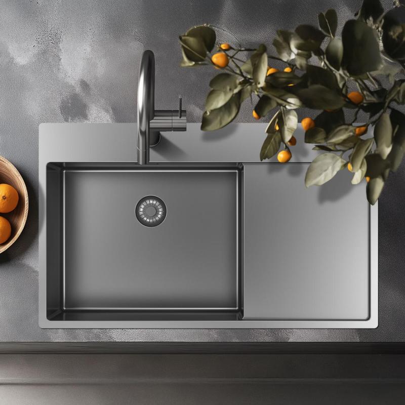 Pure.Sink Exclusivo nerezový drez s odčerpávacou časťou 86x52 cm Tapwing vľavo PEX5086LT-02