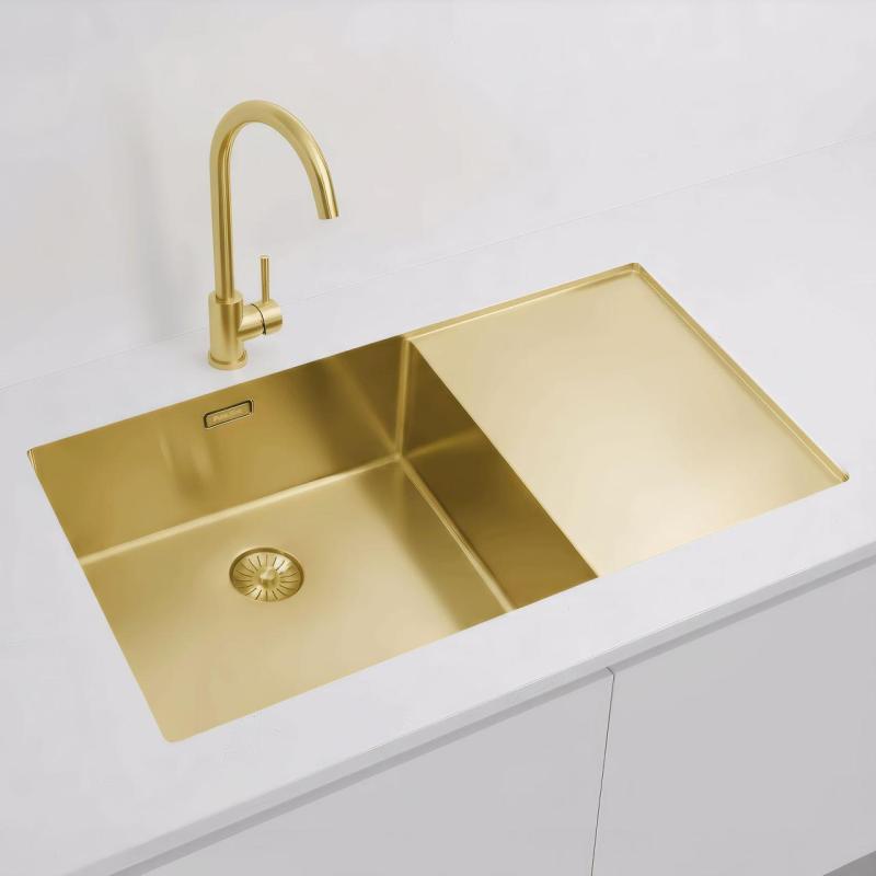 Pure.Sink Exclusivo Zlatý drez s odkvapkávacou časťou 86x52 cm Kohútik vľavo PEX5086LT-60
