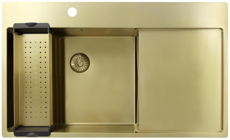 Pure.Sink Exclusivo Zlatý drez s odkvapkávacou časťou 86x52 cm Kohútik vľavo PEX5086LT-60