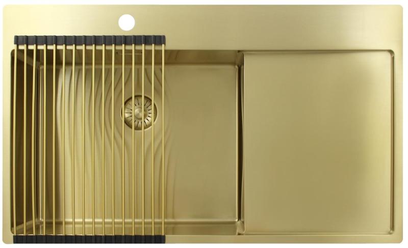 Pure.Sink Exclusivo Zlatý drez s odkvapkávacou časťou 86x52 cm Kohútik vľavo PEX5086LT-60