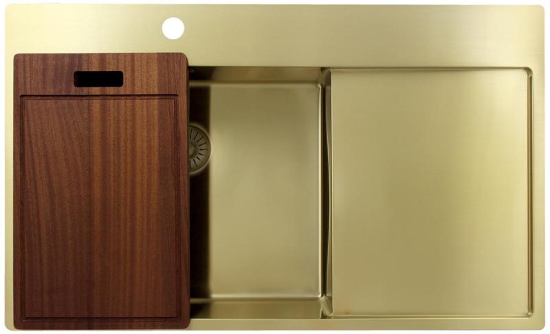 Pure.Sink Exclusivo Zlatý drez s odkvapkávacou časťou 86x52 cm Kohútik vľavo PEX5086LT-60