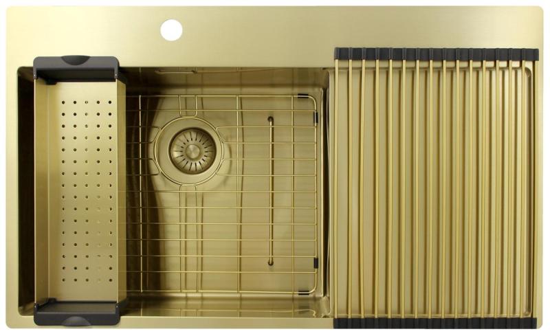 Pure.Sink Exclusivo Zlatý drez s odkvapkávacou časťou 86x52 cm Kohútik vľavo PEX5086LT-60