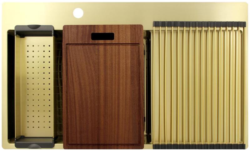 Pure.Sink Exclusivo Zlatý drez s odkvapkávacou časťou 86x52 cm Kohútik vľavo PEX5086LT-60