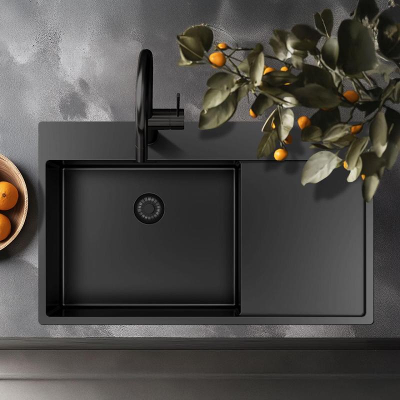 Pure.Sink Exclusivo Gun Metal umývadlo s odčerpávacou časťou 86x52 cm Tapwing vľavo PEX5086LT-61