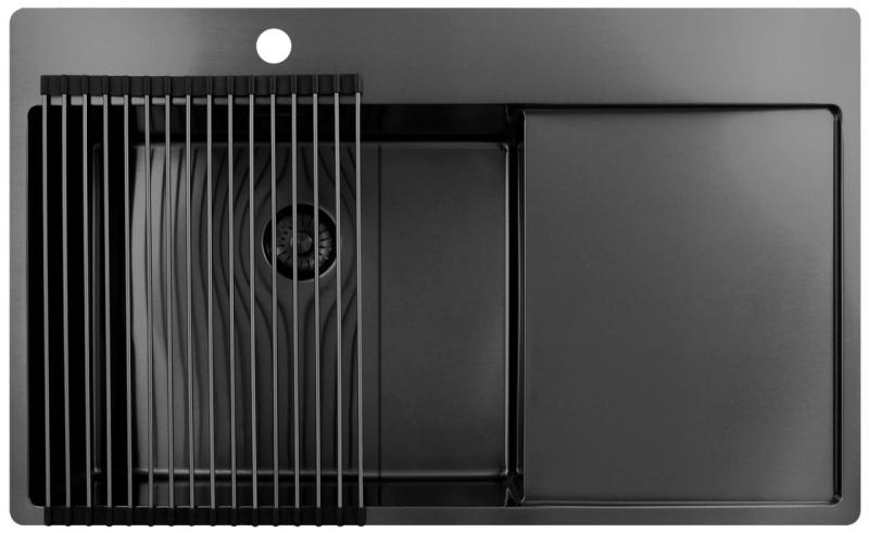 Pure.Sink Exclusivo Gun Metal umývadlo s odčerpávacou časťou 86x52 cm Tapwing vľavo PEX5086LT-61