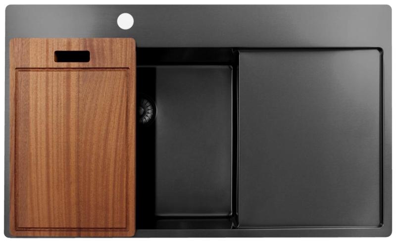 Pure.Sink Exclusivo Gun Metal umývadlo s odčerpávacou časťou 86x52 cm Tapwing vľavo PEX5086LT-61