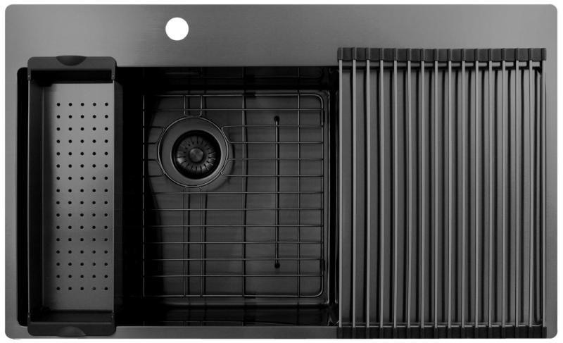 Pure.Sink Exclusivo Gun Metal umývadlo s odčerpávacou časťou 86x52 cm Tapwing vľavo PEX5086LT-61