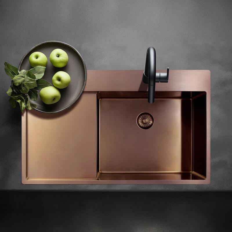 Pure.Sink Exclusivo Medené umývadlo s odčerpadlovacou časťou 86x52 cm Tapwing vľavo PEX5086LT-62