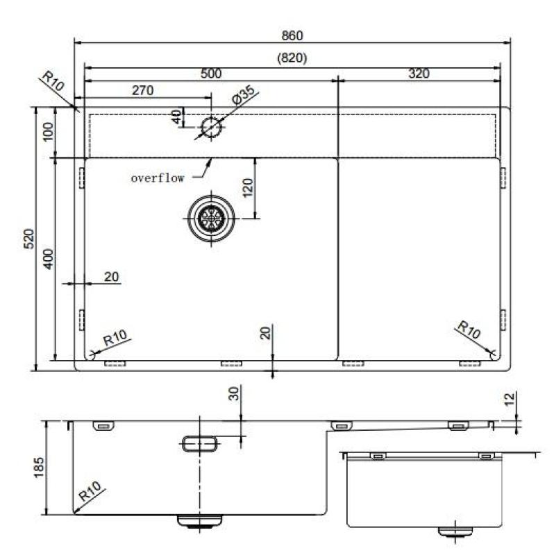 Pure.Sink Exclusivo Medené umývadlo s odčerpadlovacou časťou 86x52 cm Tapwing vľavo PEX5086LT-62