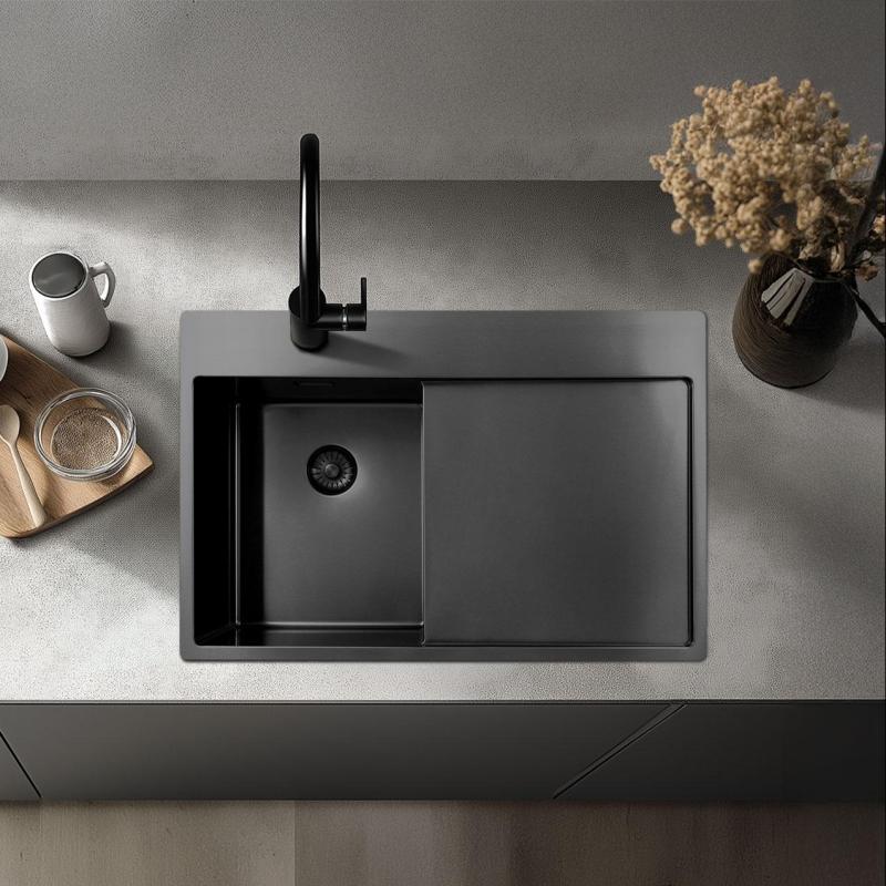 Pure.Sink Exclusivo RVS drez s odčerpadlovou časťou 86x52 cm Tapwing vpravo PEX5086RT-02