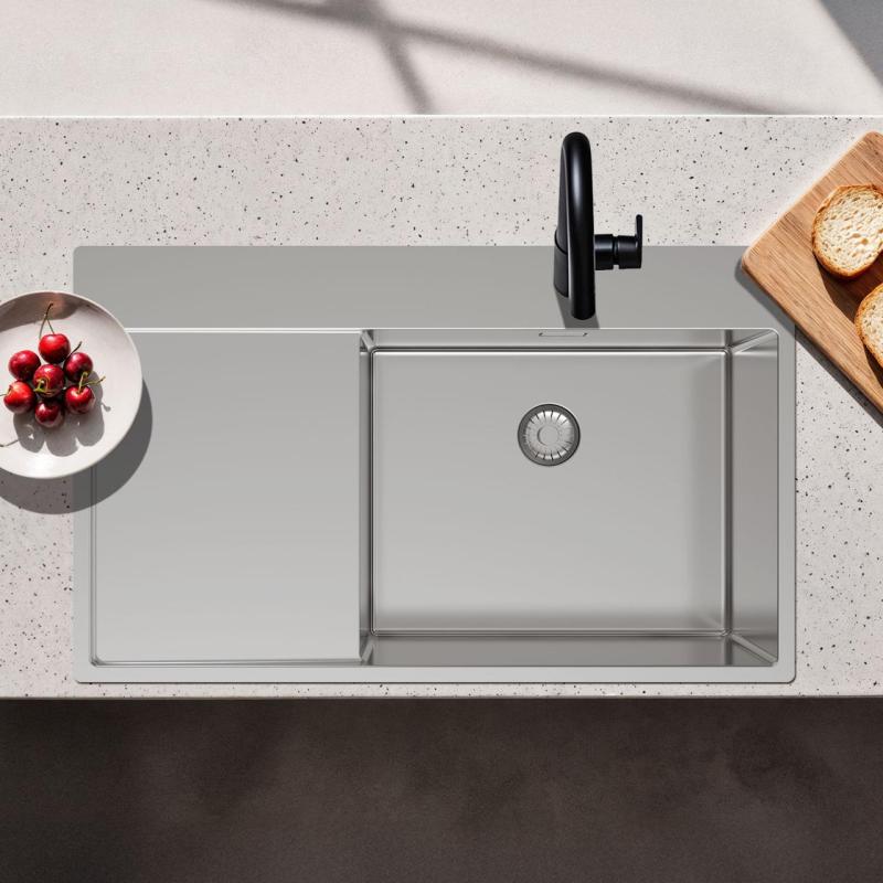 Pure.Sink Exclusivo RVS drez s odčerpadlovou časťou 86x52 cm Tapwing vpravo PEX5086RT-02