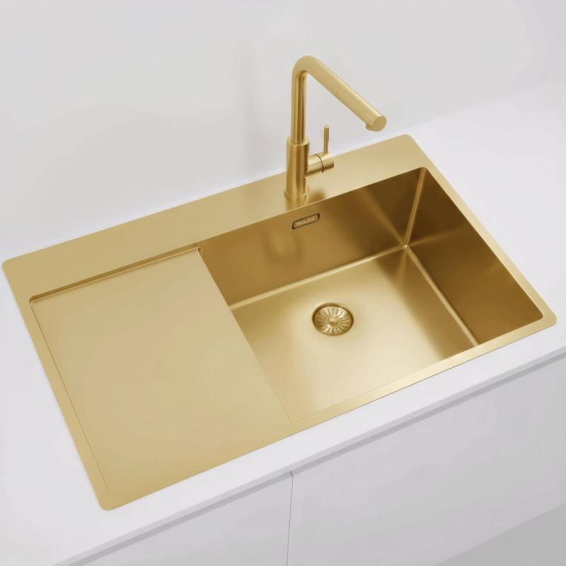 Pure.Sink Exclusivo Zlatý drez s odčerpacej časťou 86x52 cm Kridlo kohútika vpravo PEX5086RT-60