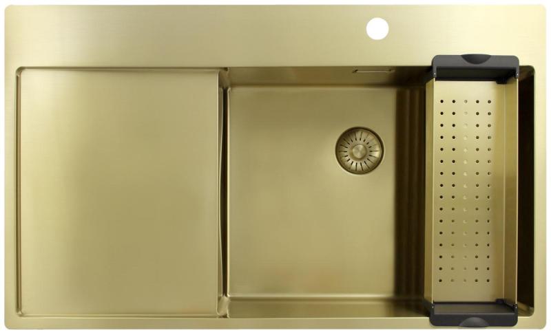 Pure.Sink Exclusivo Zlatý drez s odčerpacej časťou 86x52 cm Kridlo kohútika vpravo PEX5086RT-60