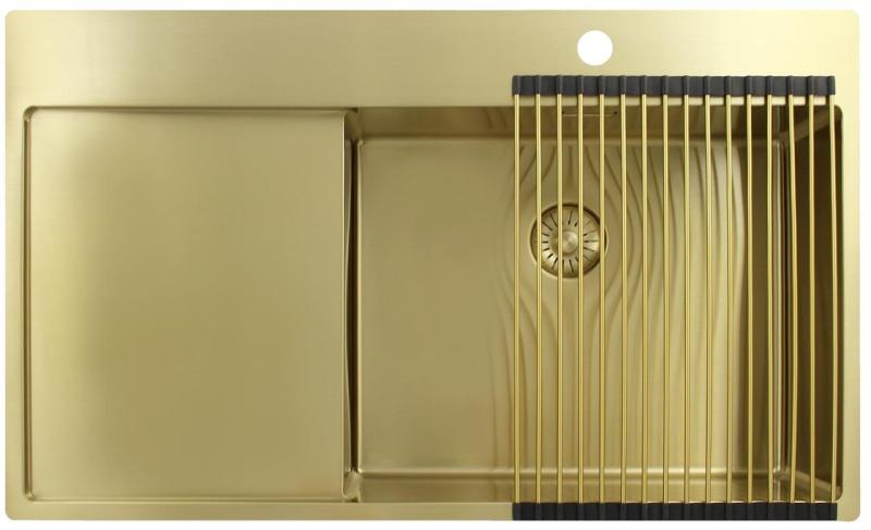 Pure.Sink Exclusivo Zlatý drez s odčerpacej časťou 86x52 cm Kridlo kohútika vpravo PEX5086RT-60
