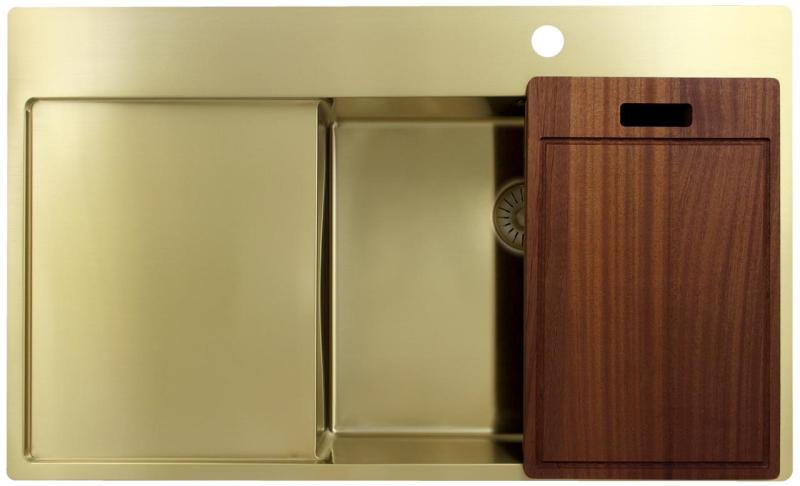 Pure.Sink Exclusivo Zlatý drez s odčerpacej časťou 86x52 cm Kridlo kohútika vpravo PEX5086RT-60