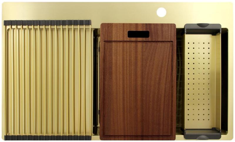 Pure.Sink Exclusivo Zlatý drez s odčerpacej časťou 86x52 cm Kridlo kohútika vpravo PEX5086RT-60