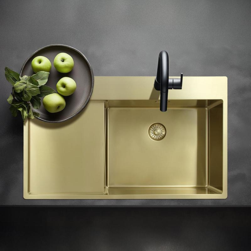 Pure.Sink Exclusivo Zlatý drez s odčerpacej časťou 86x52 cm Kridlo kohútika vpravo PEX5086RT-60