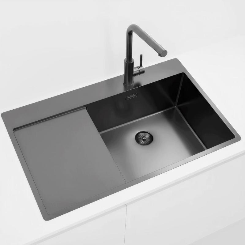 Pure.Sink Exclusivo Gun Metal umývadlo s odkvapkávacou časťou 86x52 cm Tapwing vpravo PEX5086RT-61