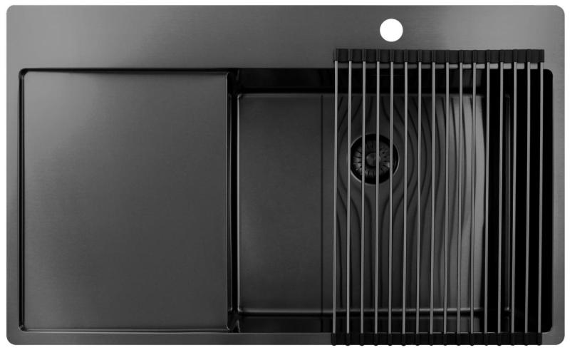 Pure.Sink Exclusivo Gun Metal umývadlo s odkvapkávacou časťou 86x52 cm Tapwing vpravo PEX5086RT-61