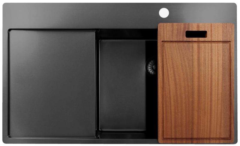 Pure.Sink Exclusivo Gun Metal umývadlo s odkvapkávacou časťou 86x52 cm Tapwing vpravo PEX5086RT-61