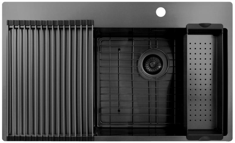 Pure.Sink Exclusivo Gun Metal umývadlo s odkvapkávacou časťou 86x52 cm Tapwing vpravo PEX5086RT-61